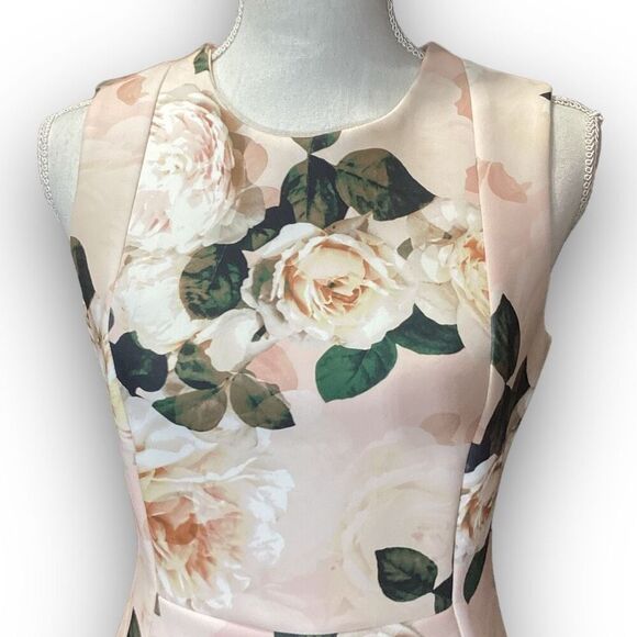 Calvin Klein Floral Print Scuba Sheath Blush Multi Colored Crew Neck Dress - Picture 2 of 11
